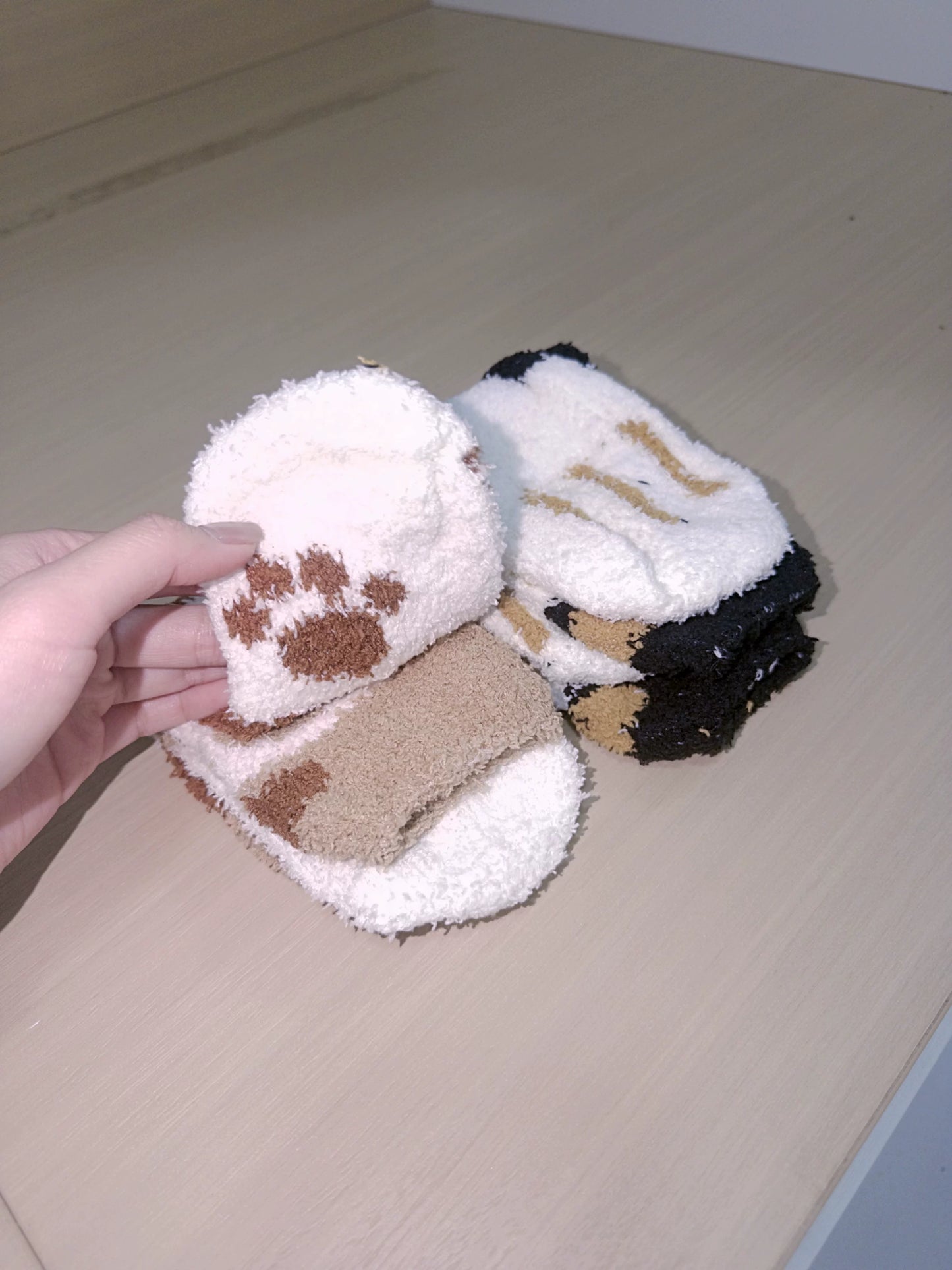 Fuzzy Cat Paw Cozy Crew Socks | Warm Winter Lounge Socks