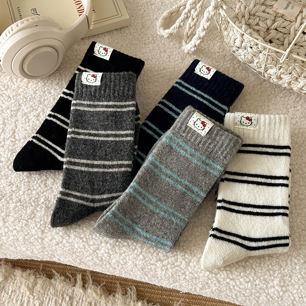 Cozy Wool Striped Crew Socks | Warm Winter Socks for Women