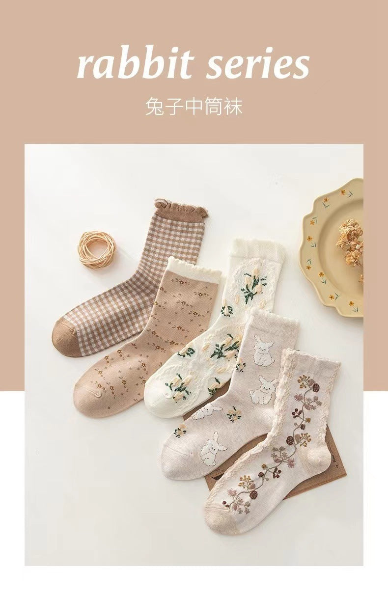 Cute Patterned Crew Socks for Women | Cotton Vintage Everyday Socks