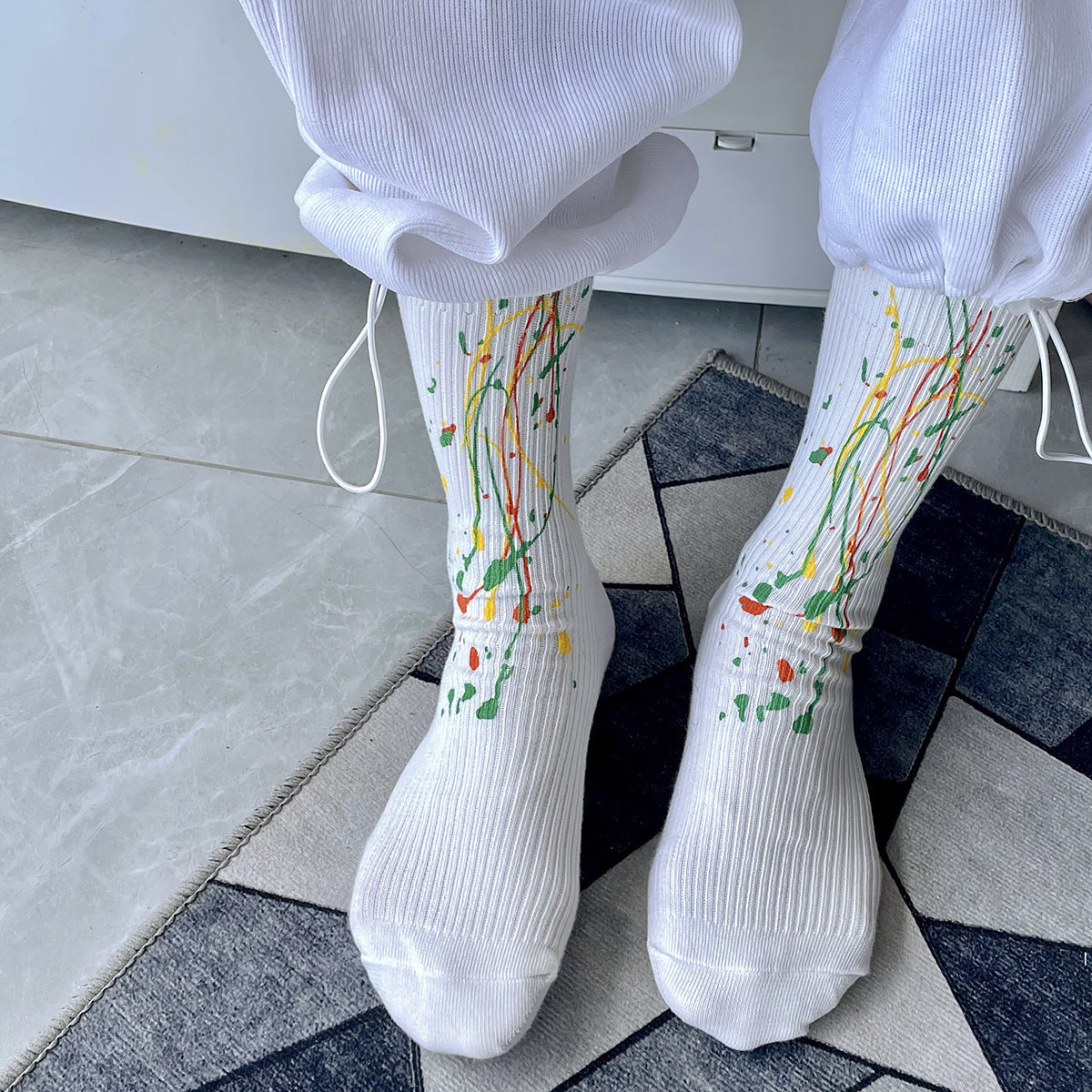 Splatter Graffiti Crew Socks | Breathable Trendy Streetwear Socks