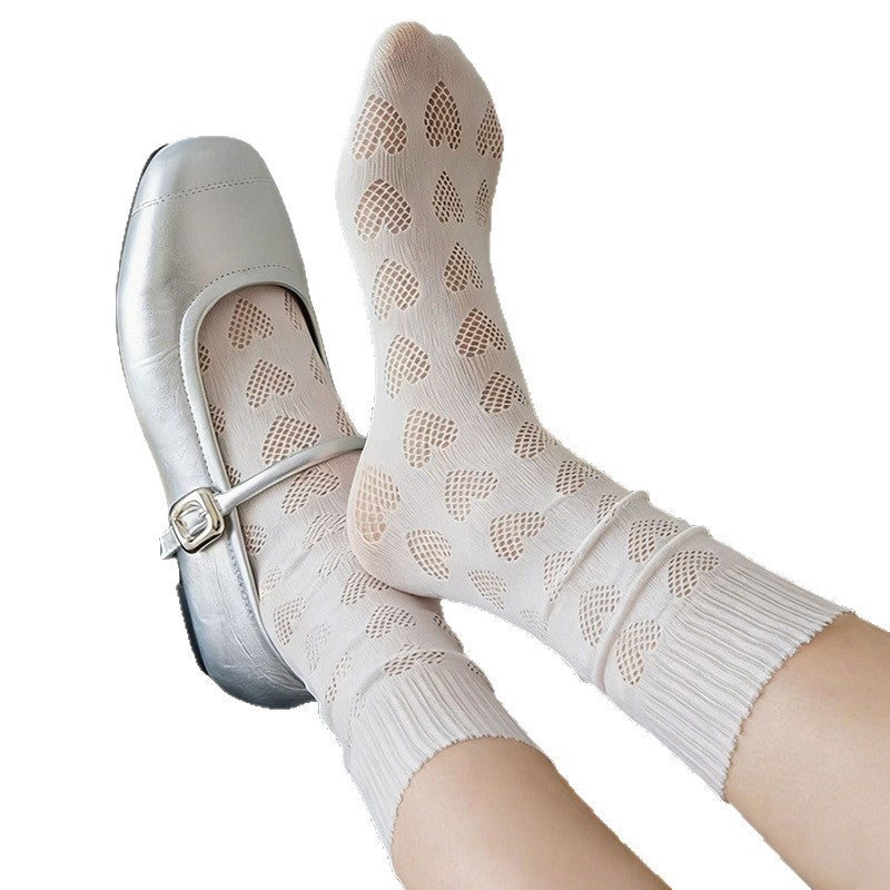 Heart Cutout Crew Socks | Breathable Mesh Summer Socks for Women