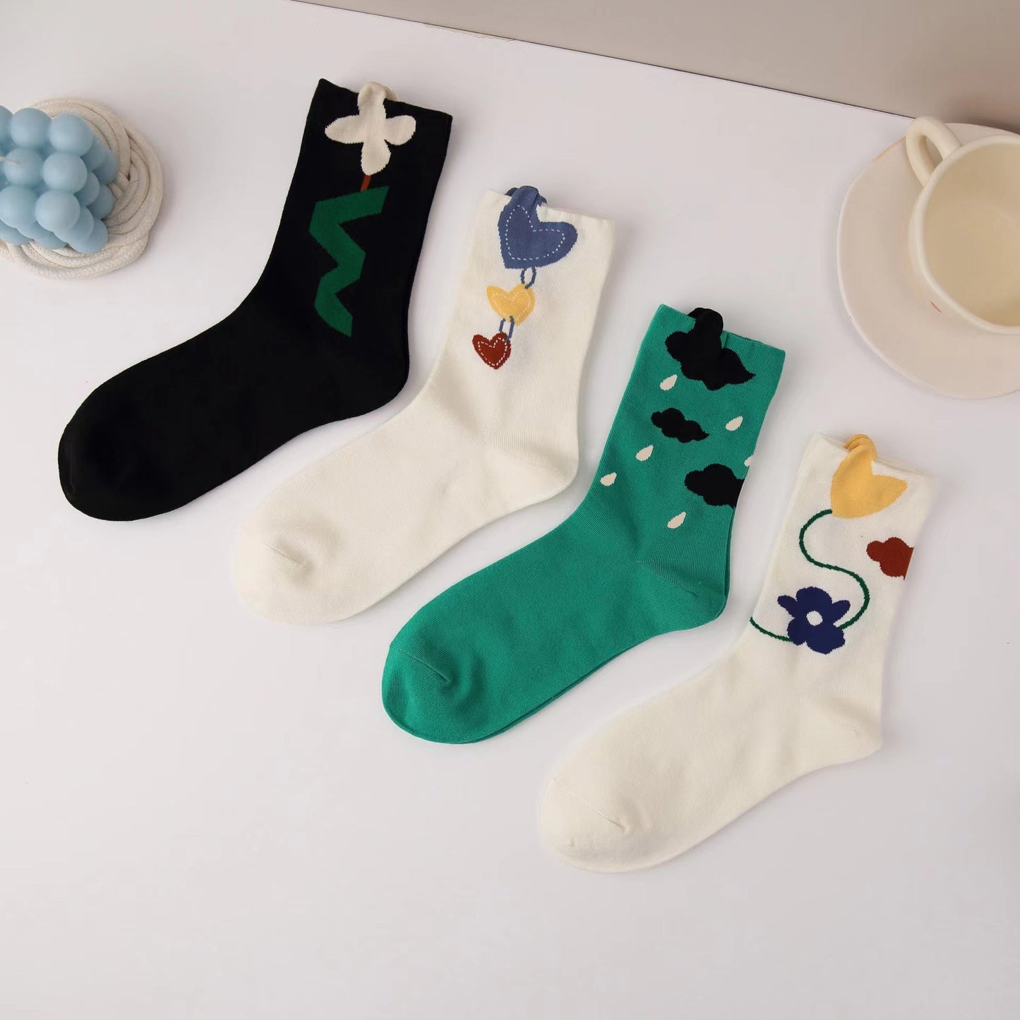 Cute Novelty Crew Socks for Women | Trendy Patterned Cotton Socks