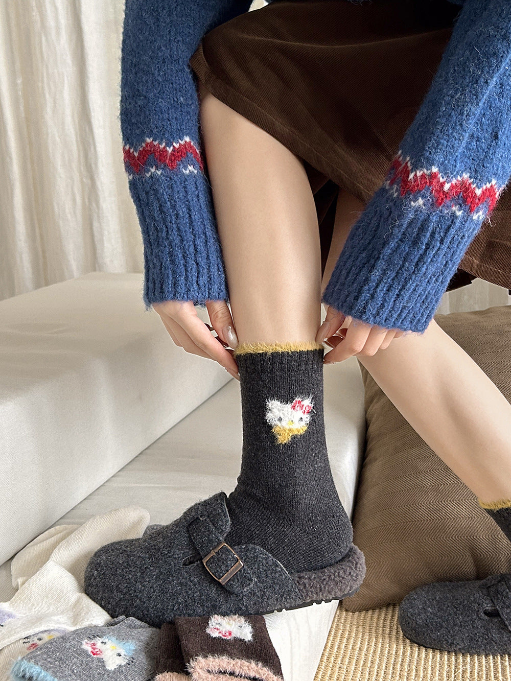 Cute Cozy Wool Crew Socks | Warm Winter Fuzzy Socks for Women