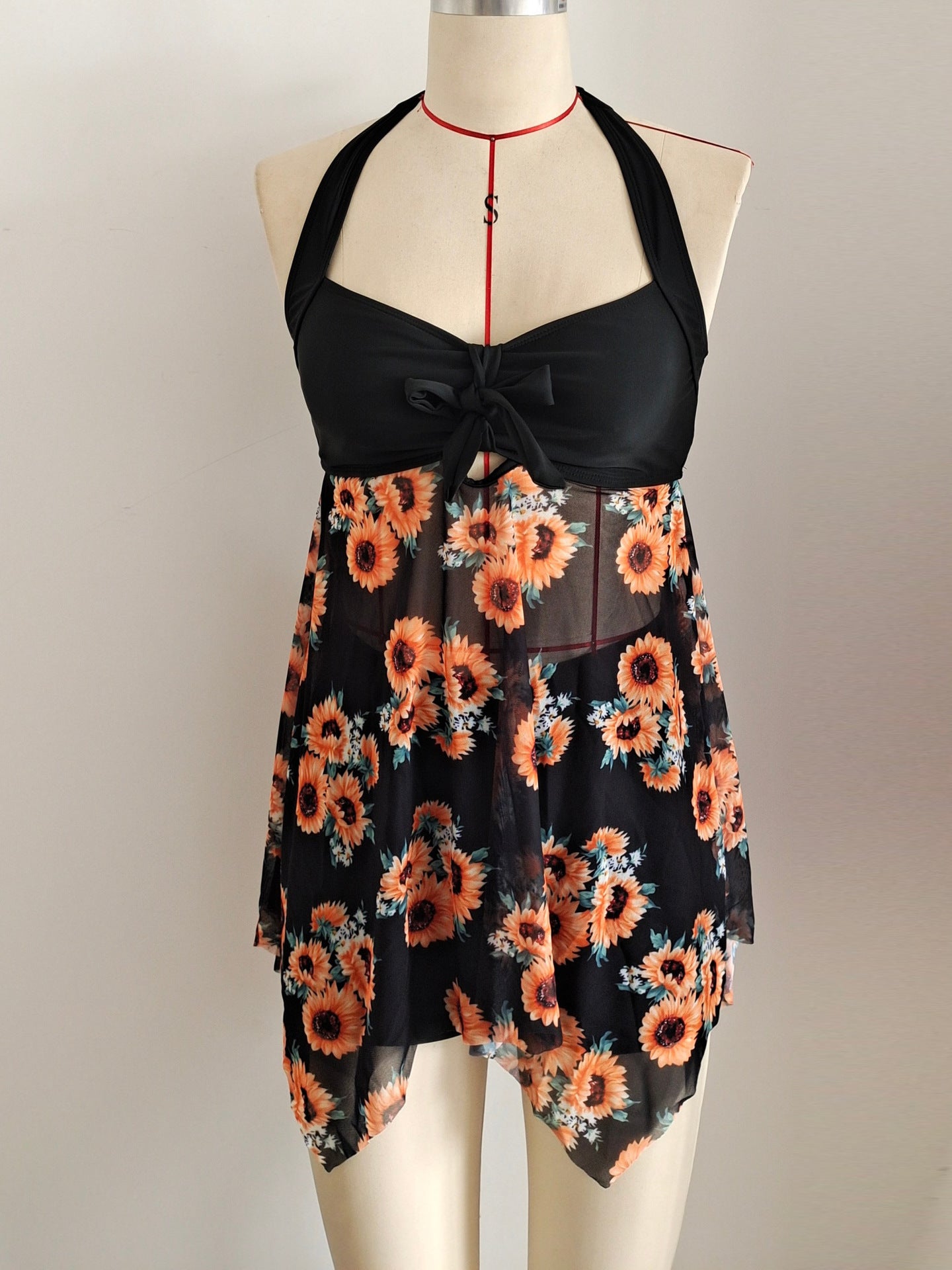 Halter Sunflower Skirted Two-Piece | Women's Beach Swimwear