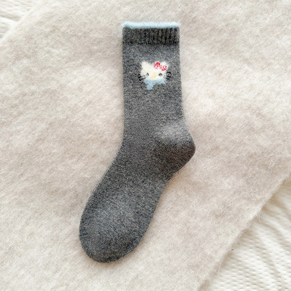 Cute Cozy Wool Crew Socks | Warm Winter Fuzzy Socks for Women