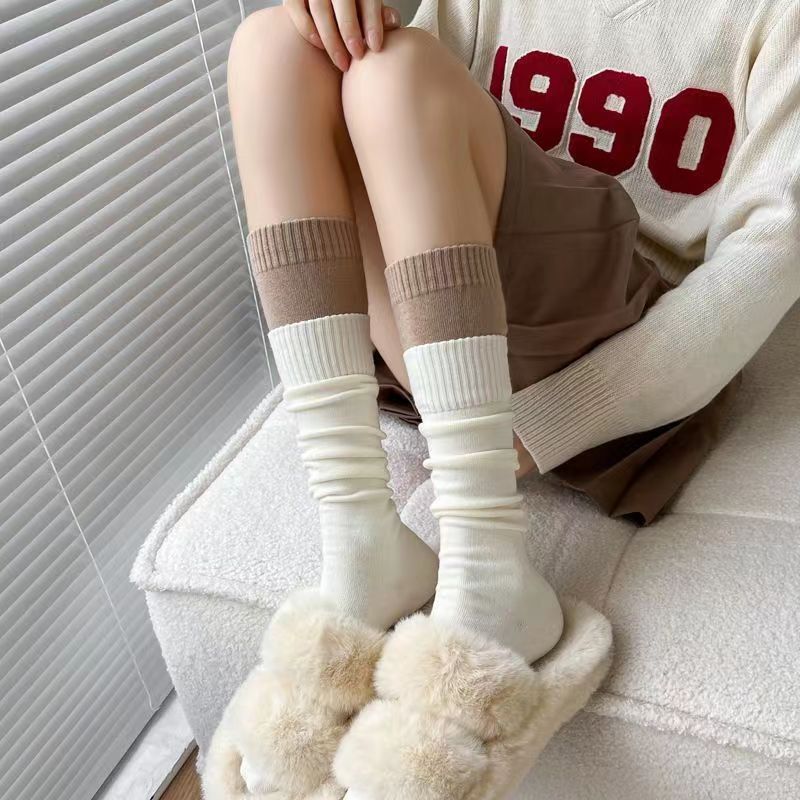Two-Tone Double Cuff Calf Socks for Women | Slouch Knee High Socks