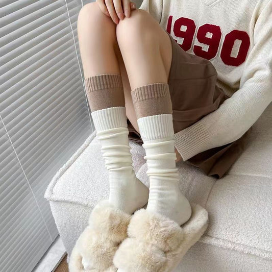 Two-Tone Double Cuff Calf Socks for Women | Slouch Knee High Socks
