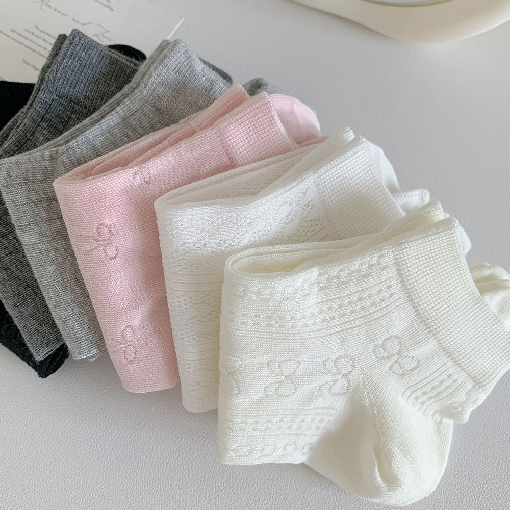 Bow Embroidered Ankle Socks for Women | Breathable Summer Mesh Socks