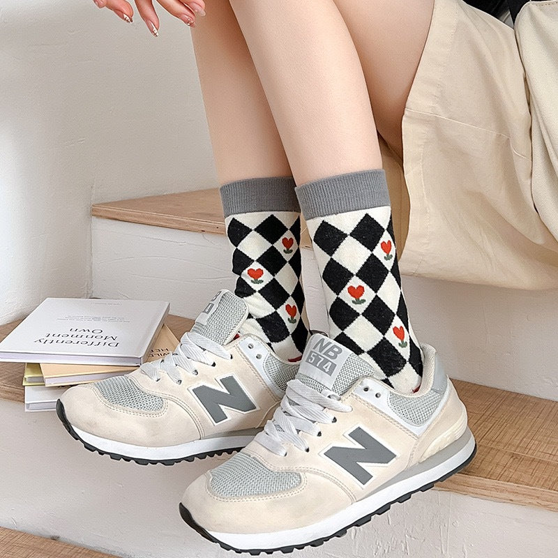 Cute Patterned Crew Socks for Women | Soft Cotton Casual Socks
