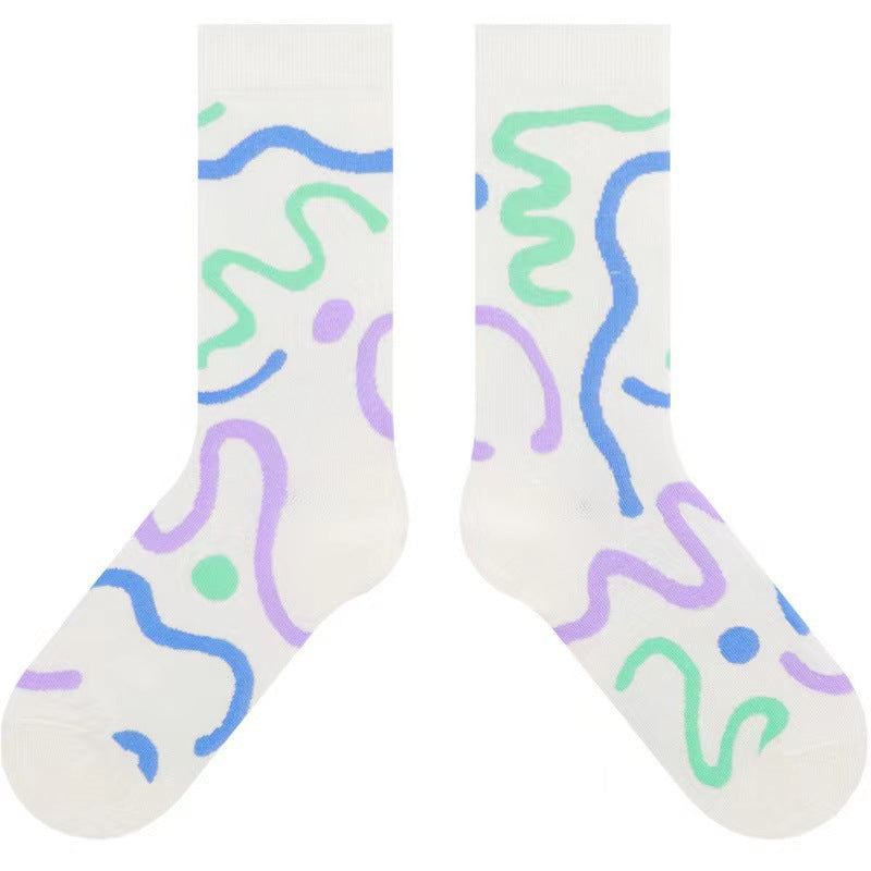 Trendy Abstract Patterned Crew Socks for Women | Novelty Casual Socks