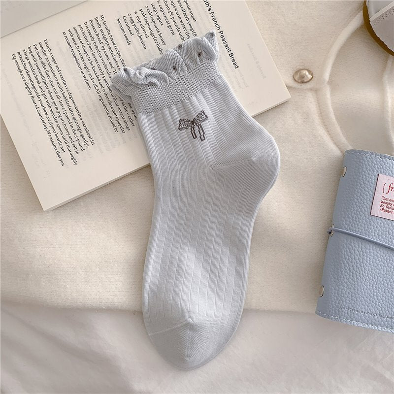 Cute Bow Ruffle Ankle Socks for Women | Balletcore Thin Warm Weather Socks
