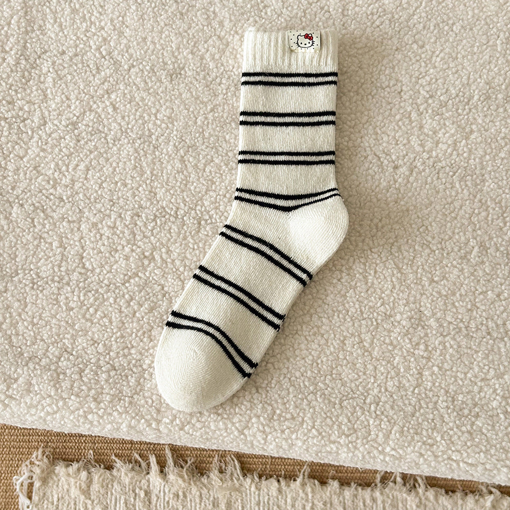 Cozy Wool Striped Crew Socks | Warm Winter Socks for Women