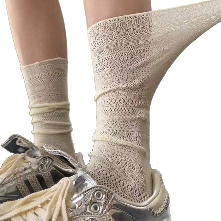 Lace Mesh Slouch Crew Socks | Breathable Summer Socks for Women
