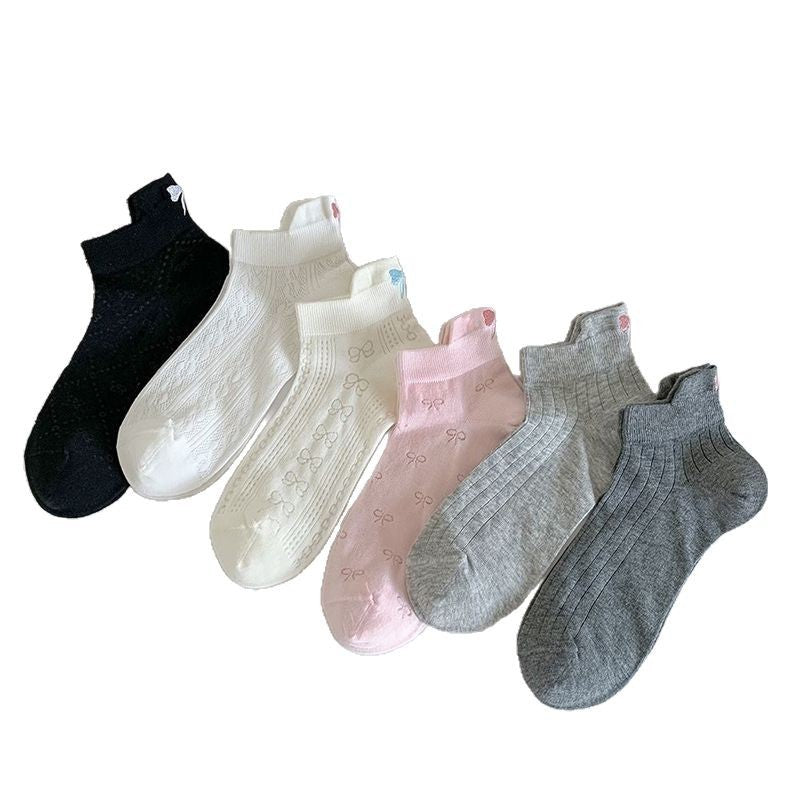 Bow Embroidered Ankle Socks for Women | Breathable Summer Mesh Socks