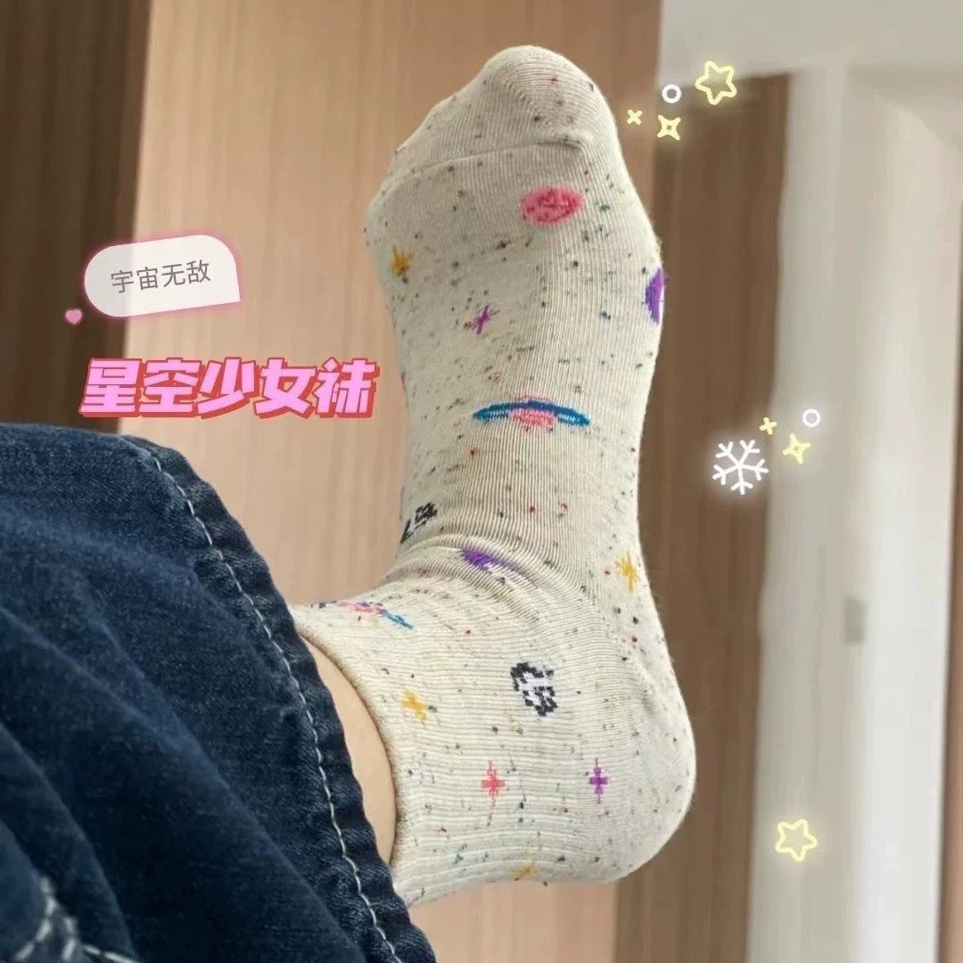 Women's Starry Patterned Crew Socks | Soft Cotton Novelty Socks