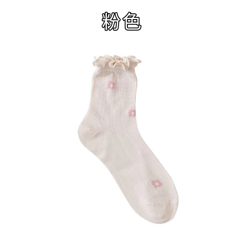 Breathable Ruffled Crew Socks | Thin Summer Women's Mid-Calf Socks