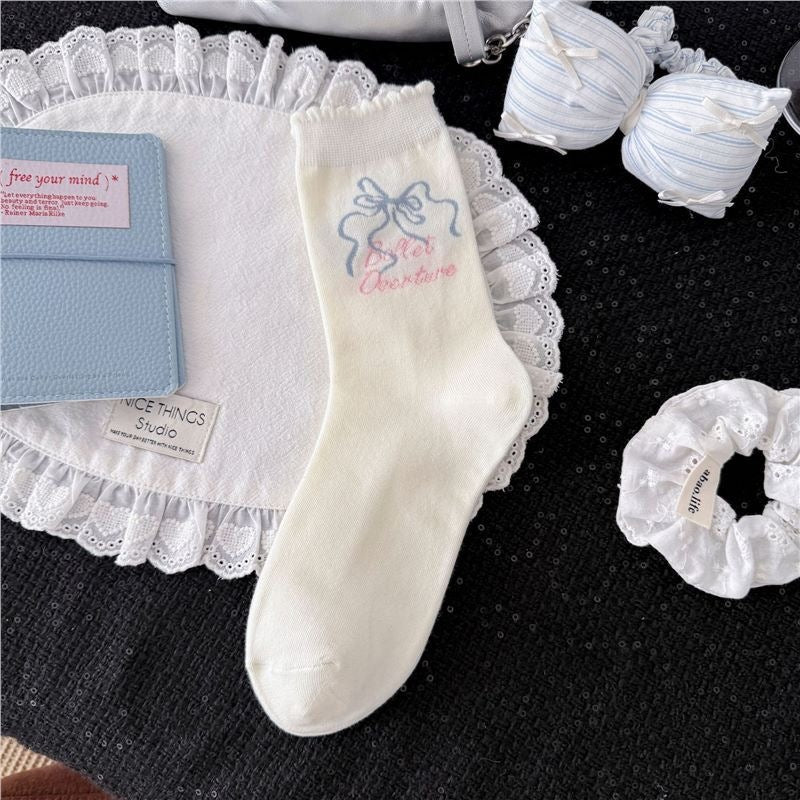 Cute Bow Crew Socks for Women | Lightweight Spring Cotton Socks