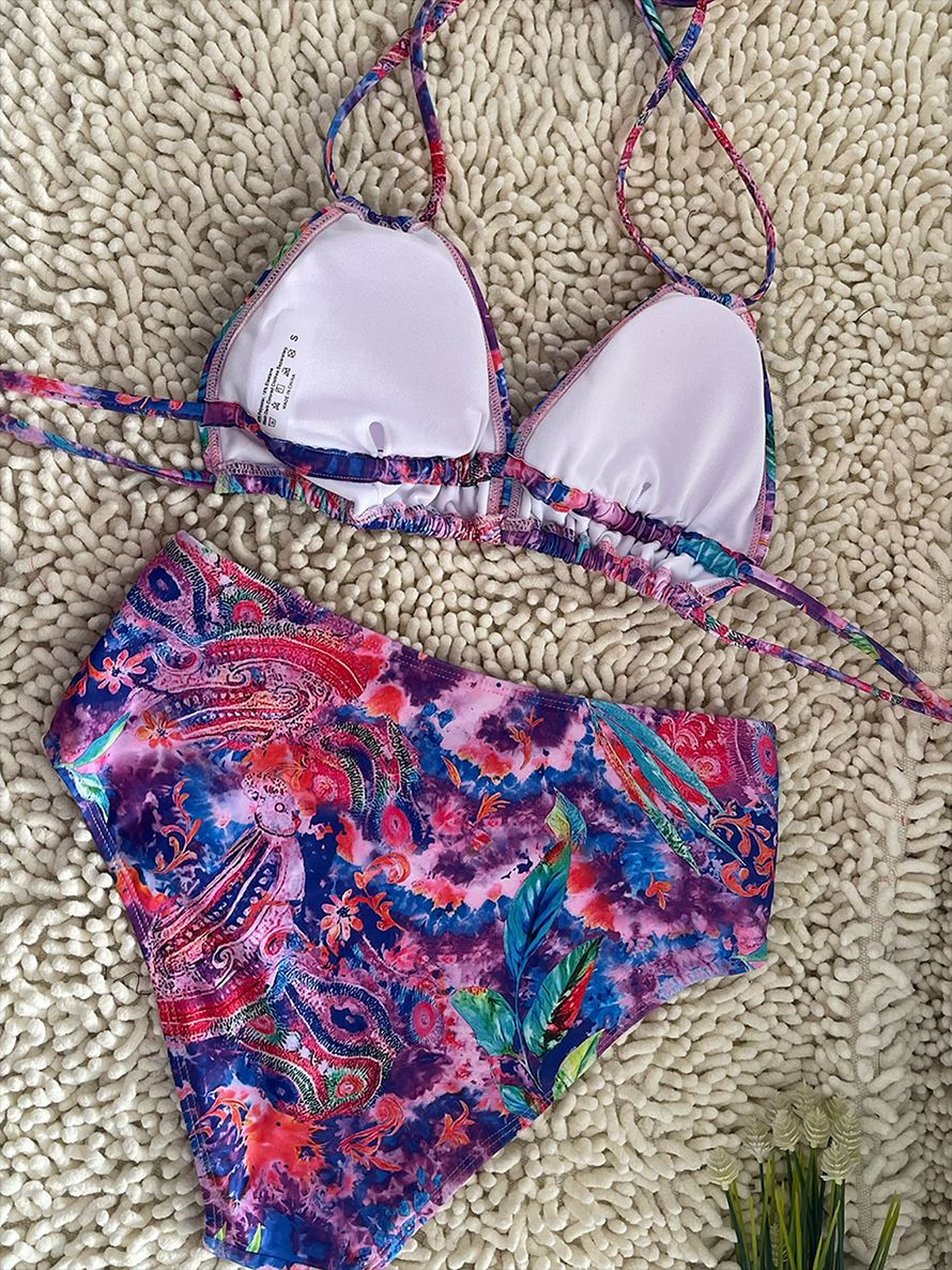 High-Waisted Floral Halter Bikini Set | Women's Beach Swimwear