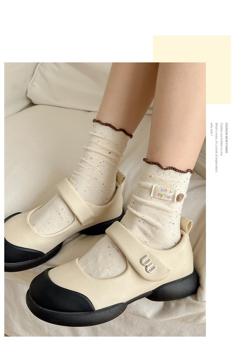 Cute Embroidered Cotton Crew Socks for Women | Ruffled Casual Socks