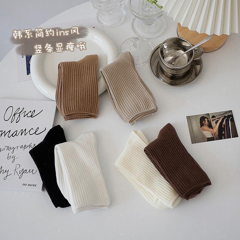 Cozy Vertical Stripe Crew Socks | Solid Cotton Women's Winter Socks