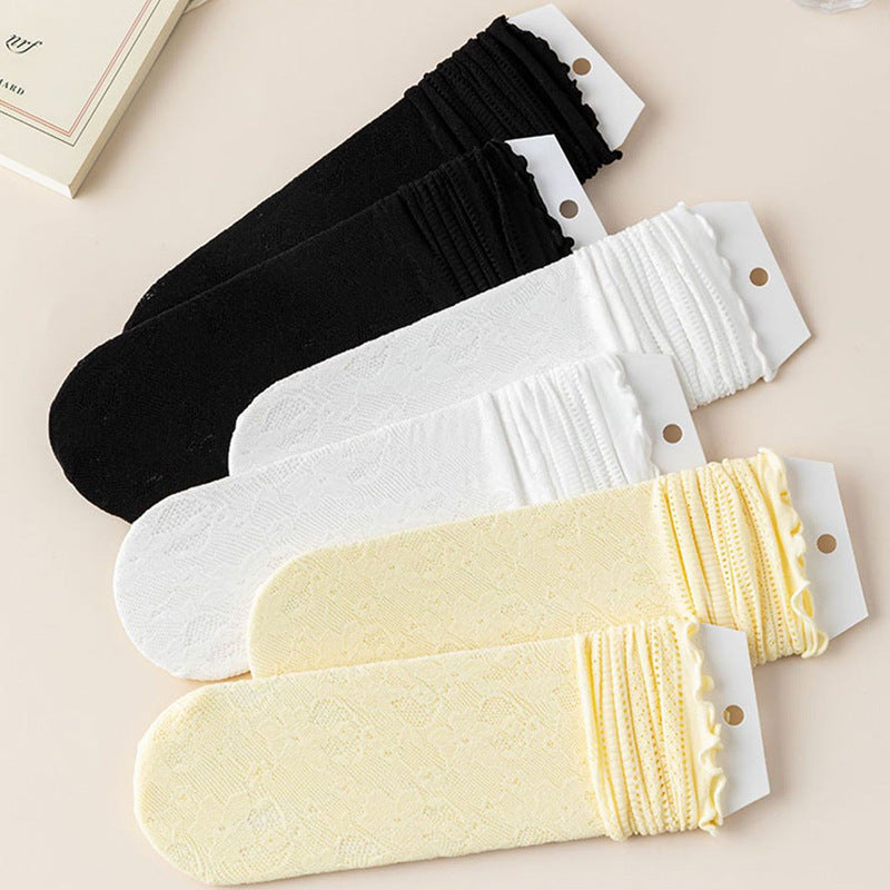 Ruffled Lace Crew Socks | Breathable Summer Slouch Socks for Women