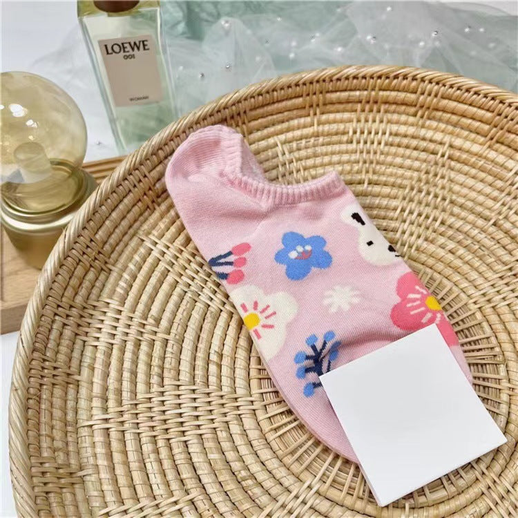 Cute Floral Rabbit No-Show Socks for Women | Casual Cotton