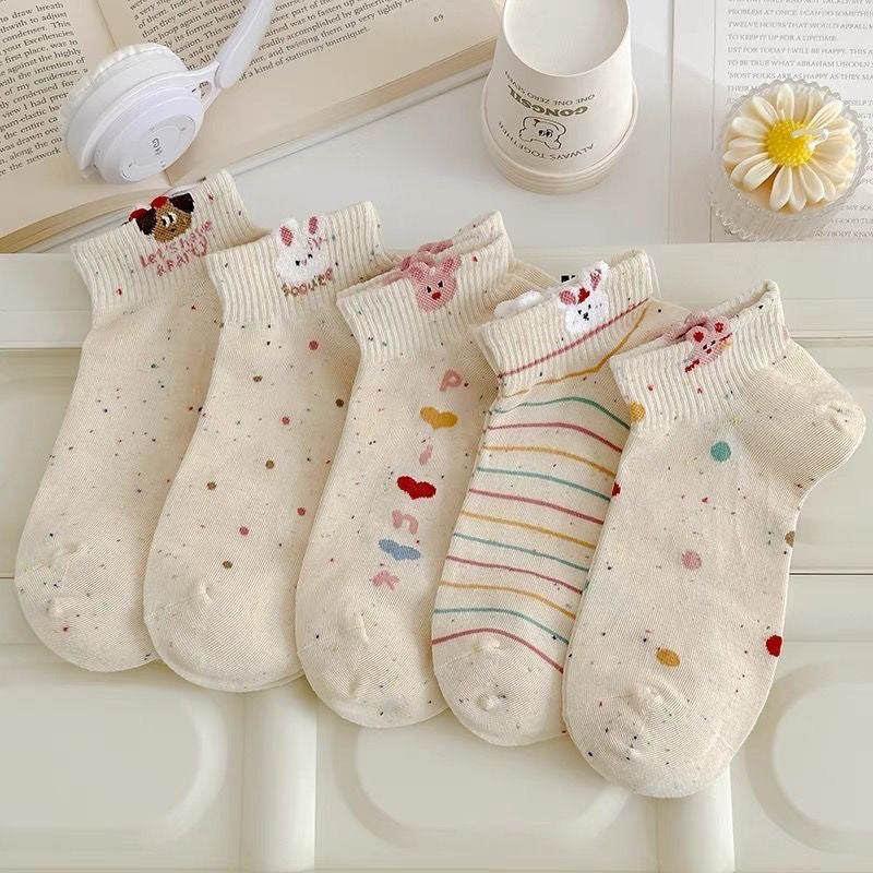 Cute 3D Cartoon Ankle Socks for Women | Speckled Cotton Low Cut