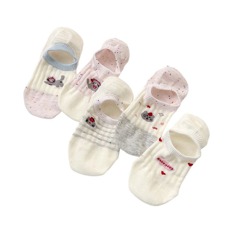 Cute Cotton No-Show Socks for Women | Non-Slip Cat Print