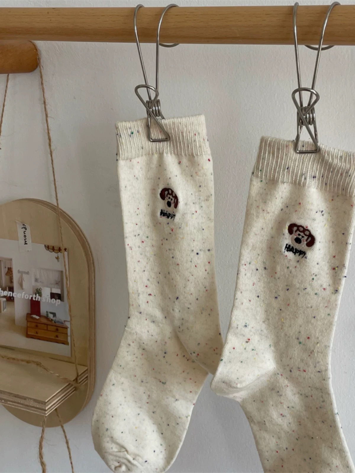 Cute Embroidered Crew Socks for Women | Soft Speckled Cotton Socks