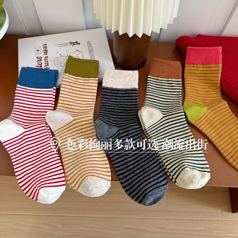 Women's Colorblock Striped Slouch Crew Socks | Casual Cotton Socks