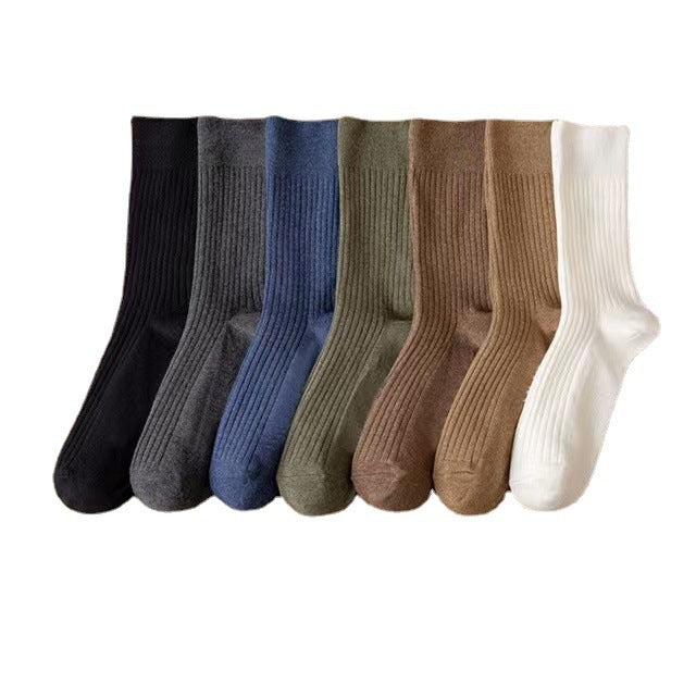 Solid Ribbed Crew Socks for Men | Casual Everyday Cotton Socks