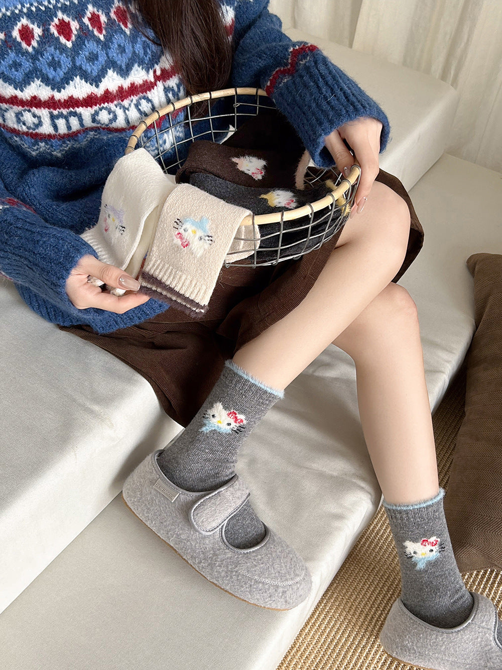 Cute Cozy Wool Crew Socks | Warm Winter Fuzzy Socks for Women