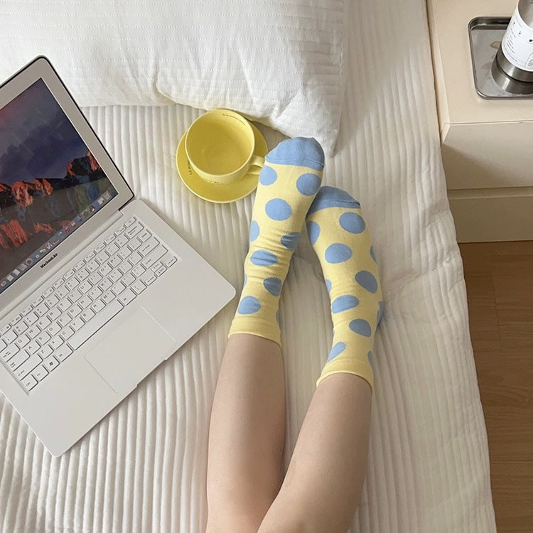 Women's Polka Dot Cotton Crew Socks | Trendy Casual Patterned Socks