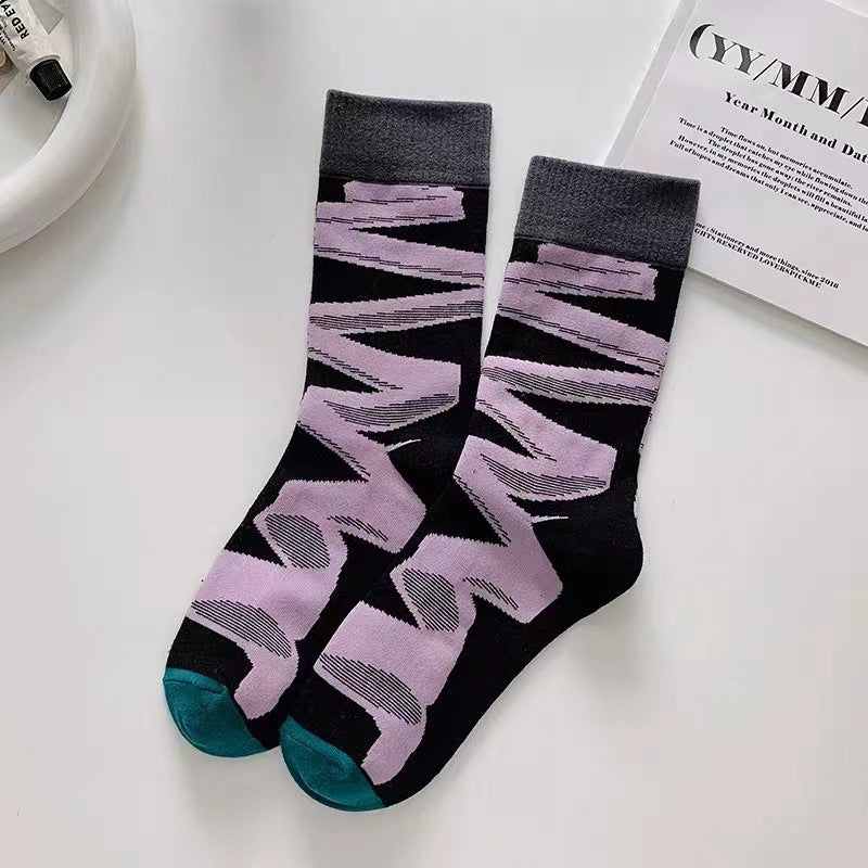 Trendy Abstract Patterned Crew Socks for Women