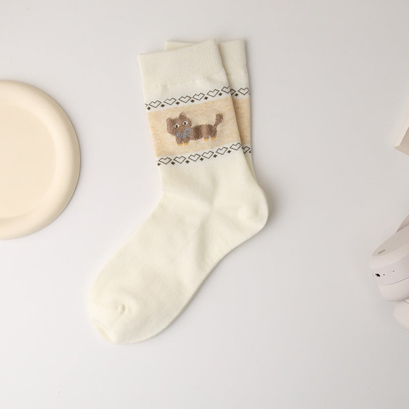 Cute Animal Print Crew Socks for Women | Retro Cotton Novelty Socks