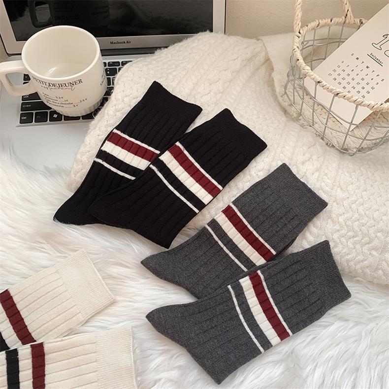 Striped Cotton Crew Socks for Women | Breathable Winter Everyday Socks