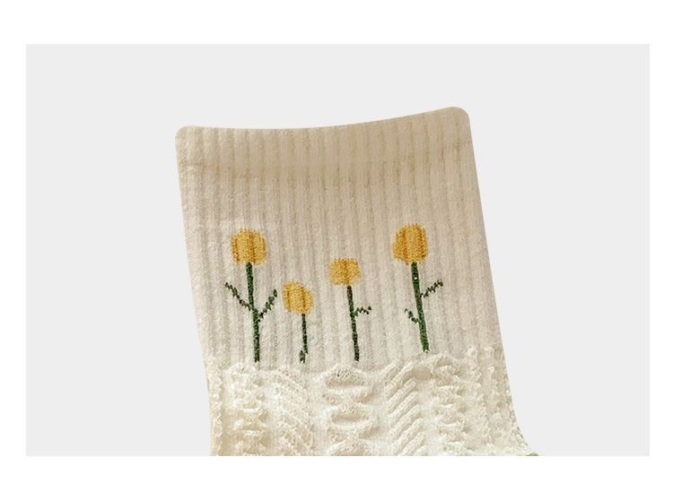 Cotton Floral Crew Socks for Women | Green Patterned Casual Socks