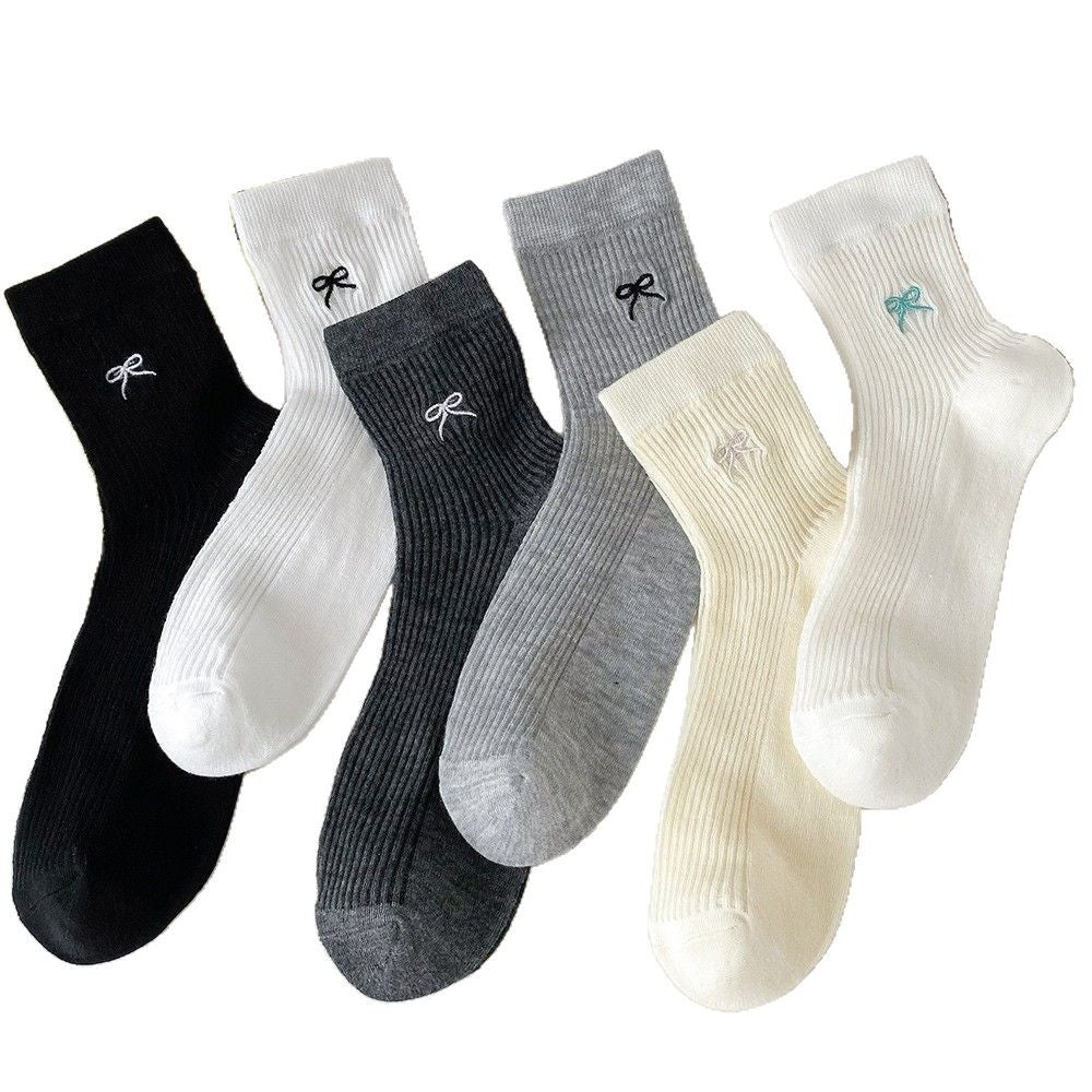Bow Embroidered Women Ankle Socks | Breathable Cotton Mesh Summer Socks