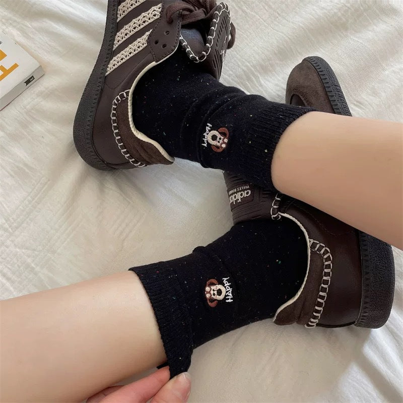 Cute Embroidered Crew Socks for Women | Soft Speckled Cotton Socks