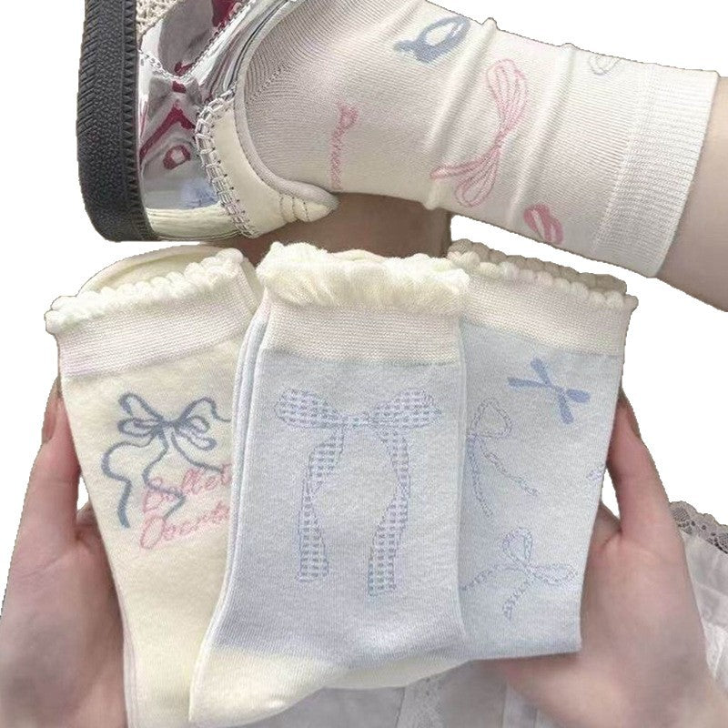 Cute Bow Crew Socks for Women | Lightweight Spring Cotton Socks