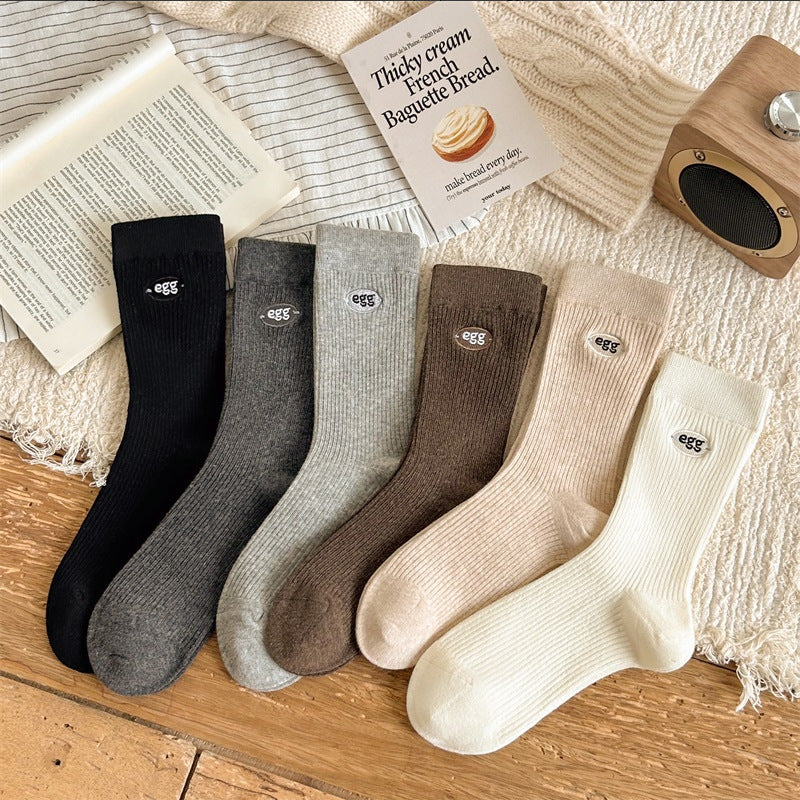Women's Cotton Crew Socks | Embroidered Neutral Fall Socks