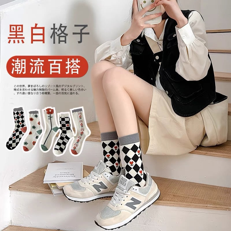 Cute Patterned Crew Socks for Women | Soft Cotton Casual Socks