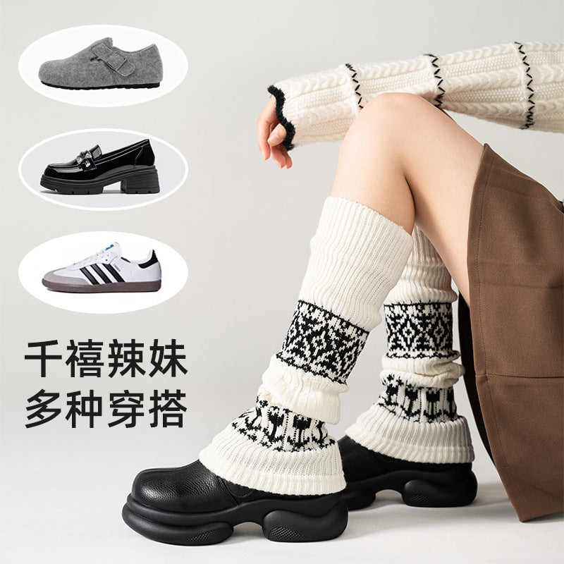 Fair Isle Knit Patterned Leg Warmers for Women