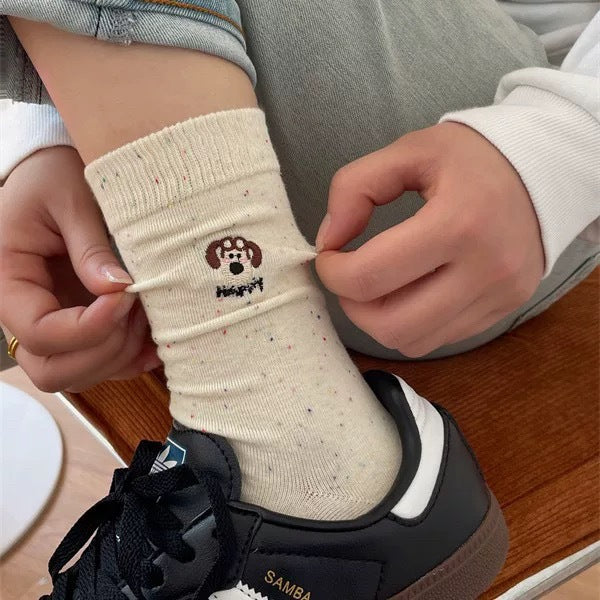 Cute Embroidered Crew Socks for Women | Soft Speckled Cotton Socks