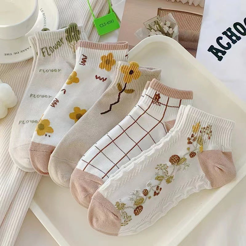 Cute Floral Ankle Socks for Women | Breathable Spring Summer Socks