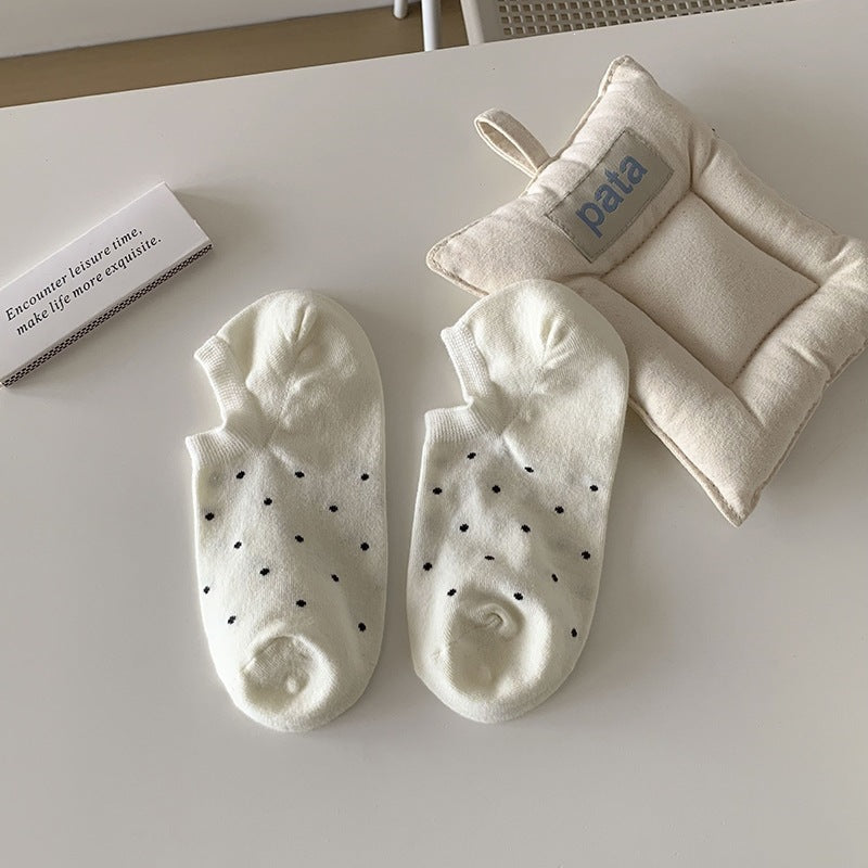 Cotton Polka Dot No-Show Socks for Women | Stay-Put Invisible Socks