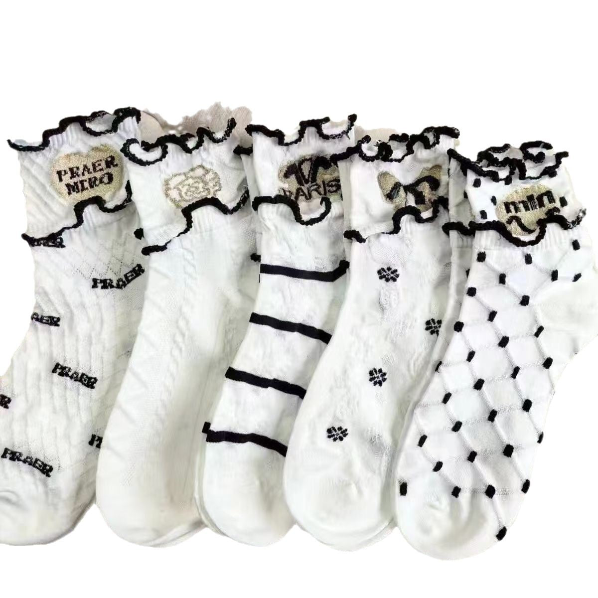 Ruffled Crew Socks for Women | Thin Breathable Patterned Socks
