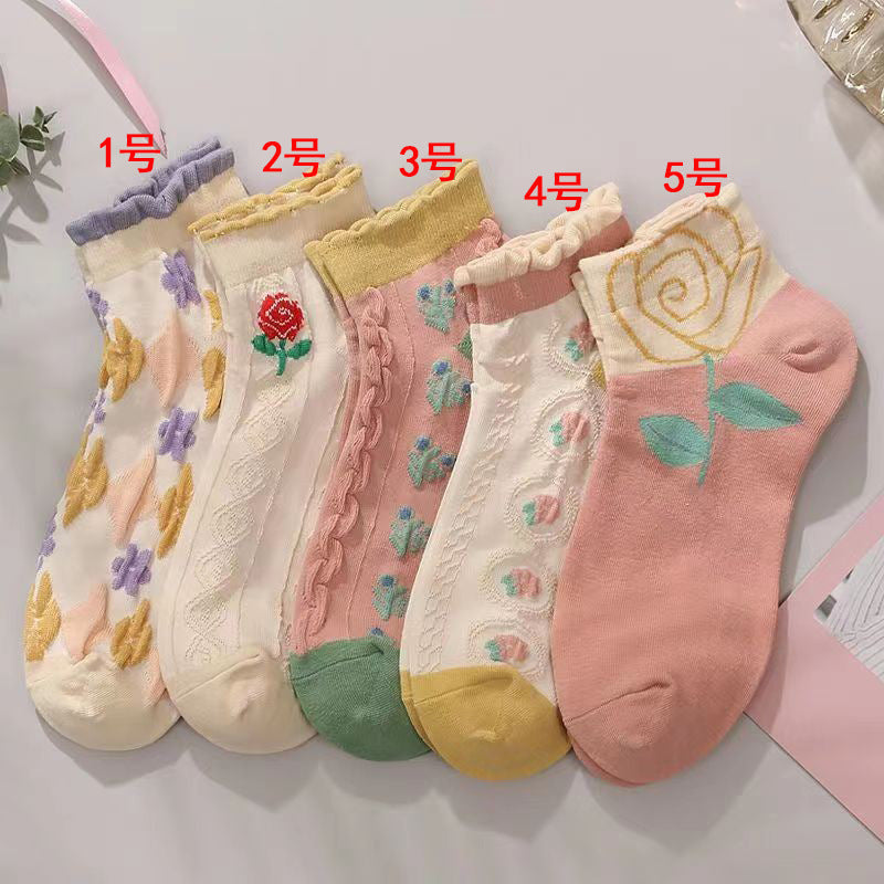 Floral Ruffle Ankle Socks for Women | Breathable Cotton Everyday Socks