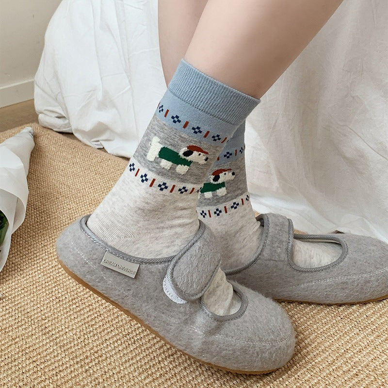 Cute Animal Print Crew Socks for Women | Retro Cotton Novelty Socks