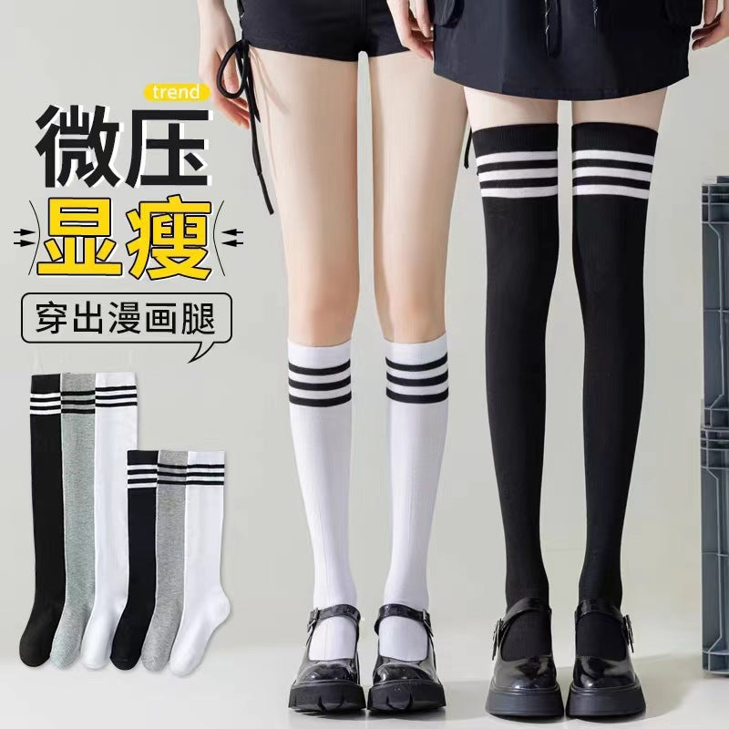 Three Stripe Micro Compression Socks for Women | Slimming Long Socks